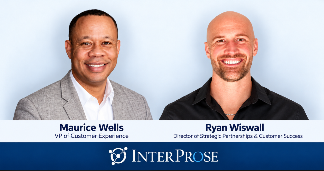 Headshots of Maurice Wells, Vice President of Customer Experience, and Ryan Wiswall, Director of Strategic Partnerships & Customer Success, above the InterProse logo.